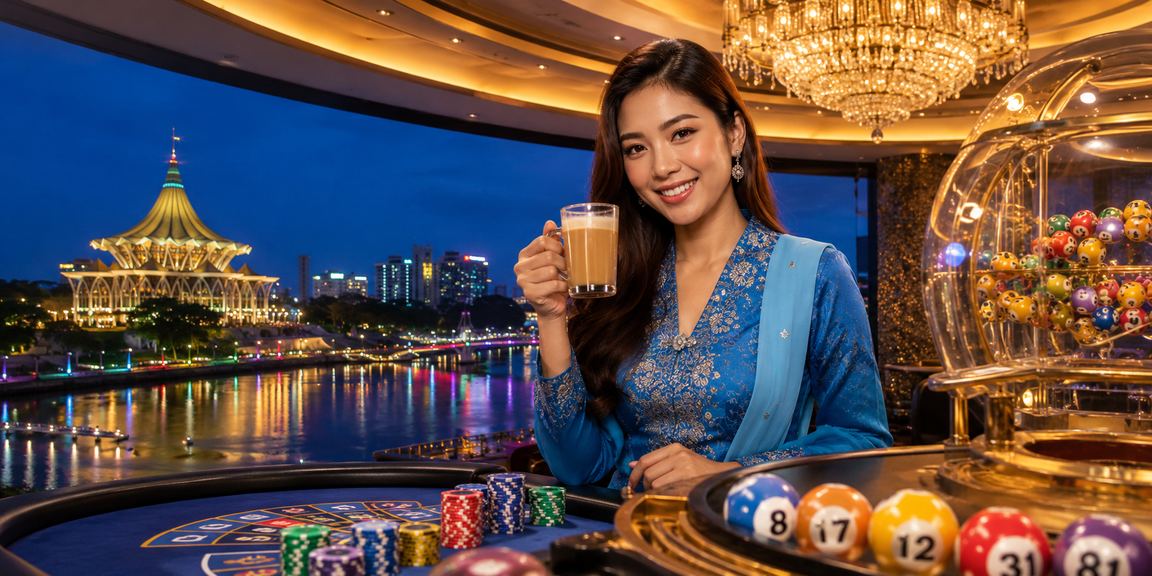 Pemain slot dan loteri di Kuching memakai baju kurung dengan suasana perayaan